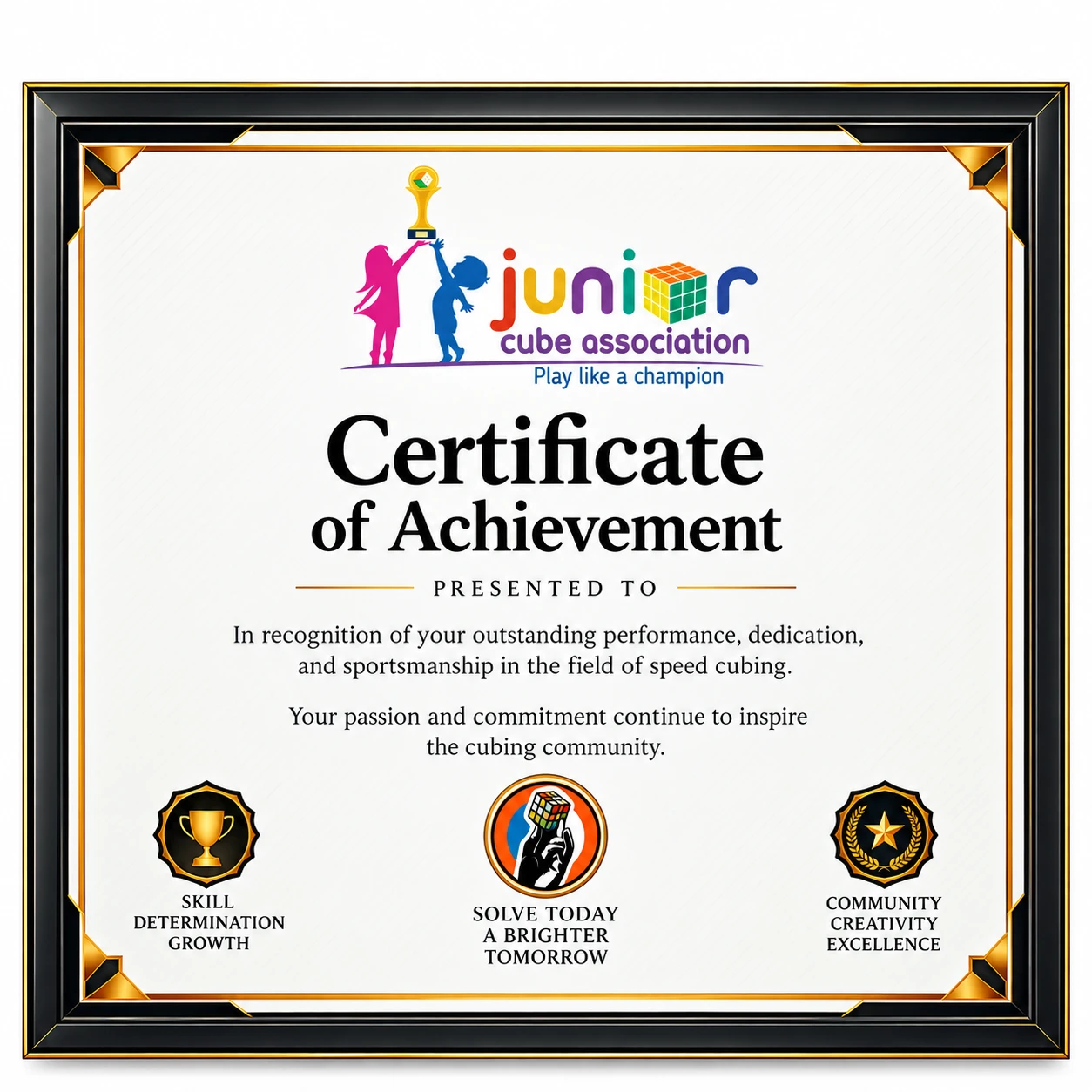 JCA certificate of achievement