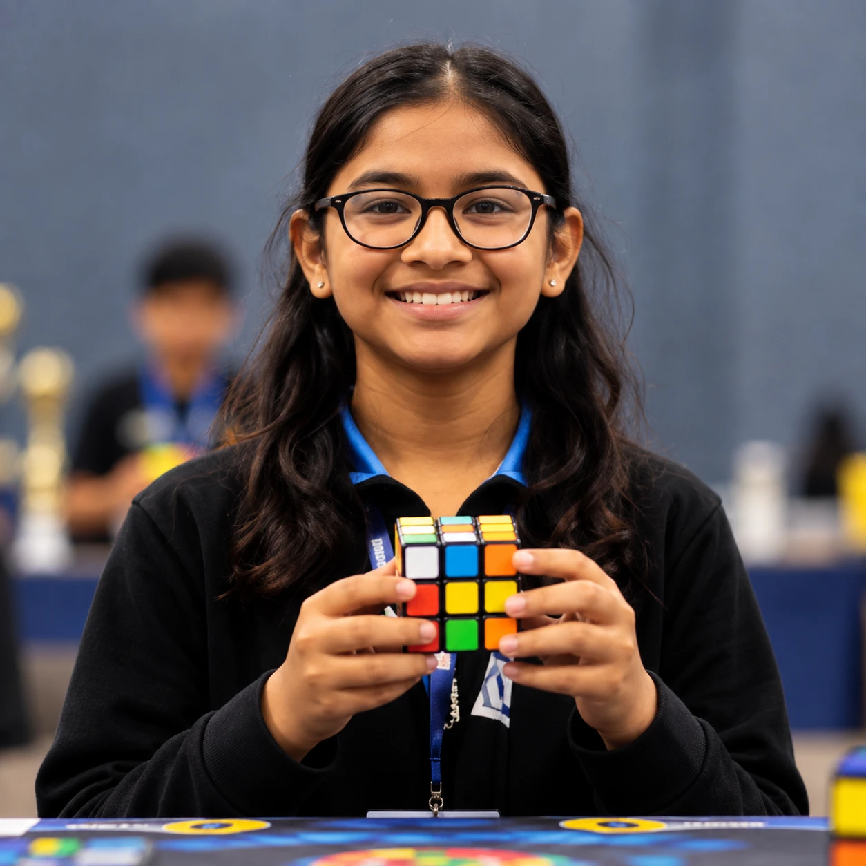 Myra P. holding a cube